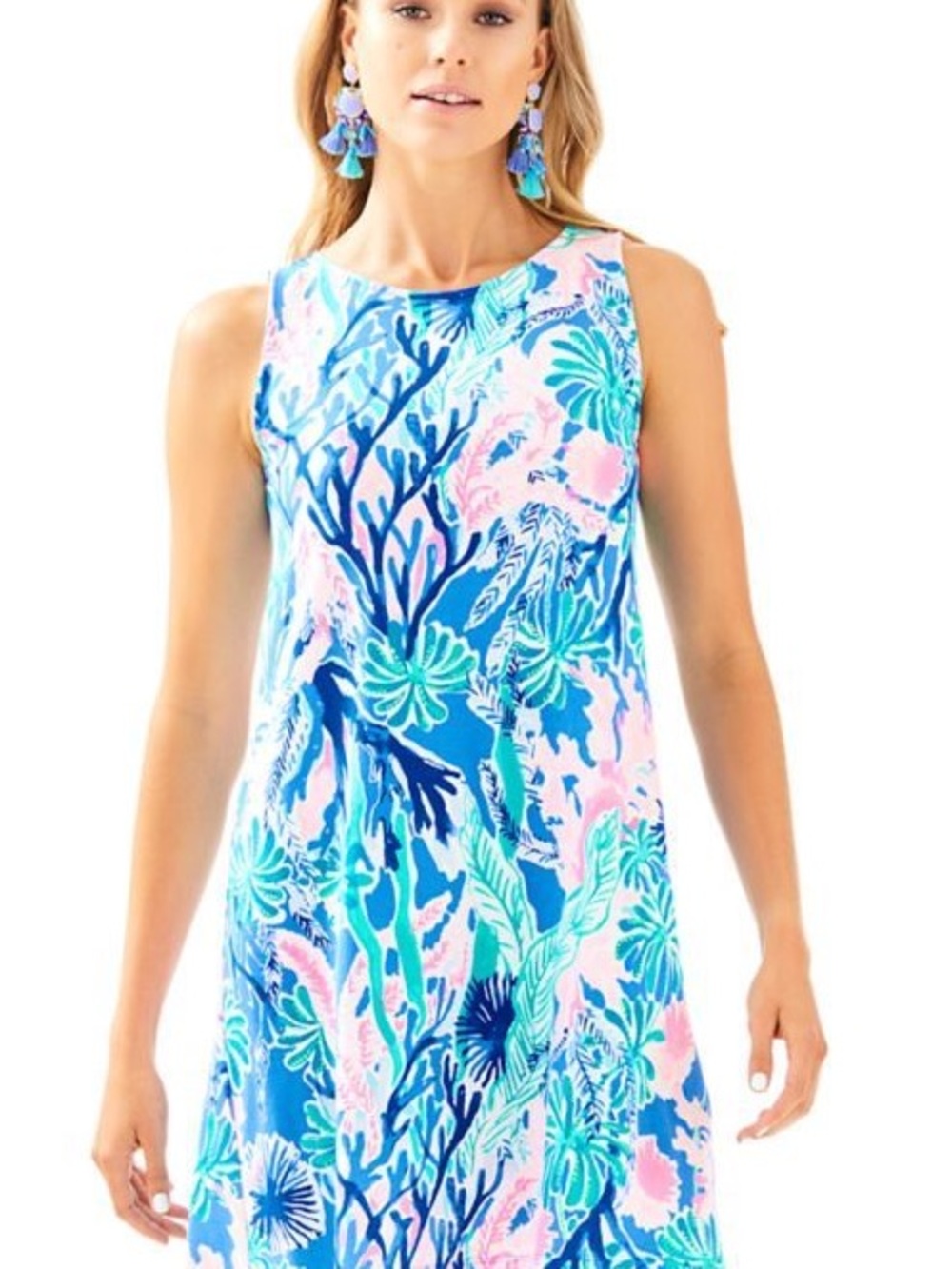 Lilly Pulitzer KRISTEN Swing DRESS Multi Jet Stream Lattice Blue Pink XS EUC